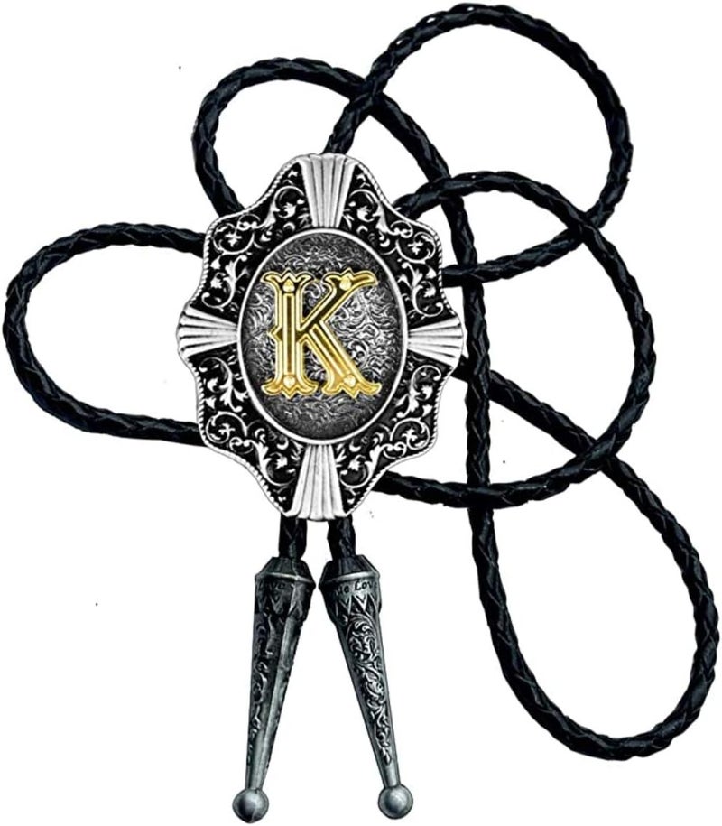 KECOL Western Letter Bolo Tie Cowboy Aalphabet A to Z Neckties Necklace for Men Women - Image 1